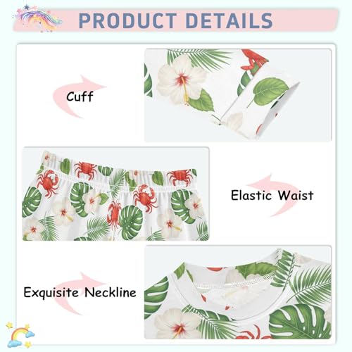 Pajama Sets Long Sleeve Tropical Crab Flowers Pattern Soft Comfy Sleepwear 2 Piece PJS 3-8T4
