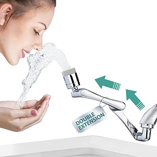 Image of CECEFIN 1080Rotating Faucet Extender Double Extension - Swivel Long Arm Robotic Faucet Aerator for Bathroom Kitchen Sink, Universal Spout Spray Attachment 2-Mode Outlet Face /Hair /Toddlers Hands Wash