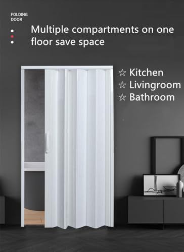 Image of Portable Home Accordion Folding Doors, Interior, Closet, Bifold, Sliding, Compact, PVC Retractable, White, 48in*80in for Indoors, Office
