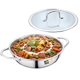 WG inc Stainless Steel Wok with Lid, All Clad Tri-ply Kadhai, 26 CM Pan for Stir-Frying, Stews, Sauces, Deep Saute, Triply Wok Pan, 3 litres, Trasparent Cover, Induction Compatible Cookware