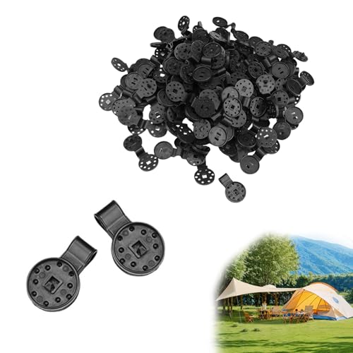 WJUAN Clips pour Toile D'ombrage, 100 Pièces, Attache Brise Vue, Plastique Toile Ombrage Clips, Fermeture à Pression, Motif en Relief, Noir, Adapté aux Bâches et Protections Solaires