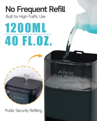 Image of AIKE Wall Mount Foaming Soap Dispenser for Bathrooms,40 oz AK1007F,Black | Screw Wall Mount Install Design for Space-Saving,Transparent Pot with Key and Large Capacity for Commercial Bathroom,AK1007F