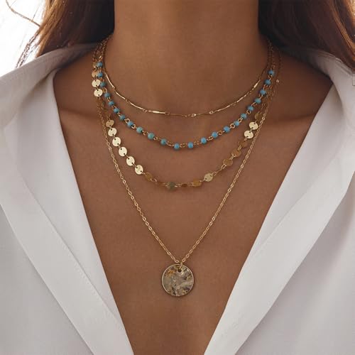 Layered Boho Necklaces for Women Gold Coin Pendant Necklaces Stackable Turquoise Choker Necklace for Women Western Jewelry2