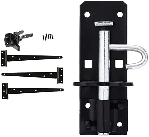 Merriway BH07086 Heavy Duty Wooden Garden Gate Hanging Kit, 3 x 12 inch Black Tee Hinges, Black Auto Close Latch & All Fixings