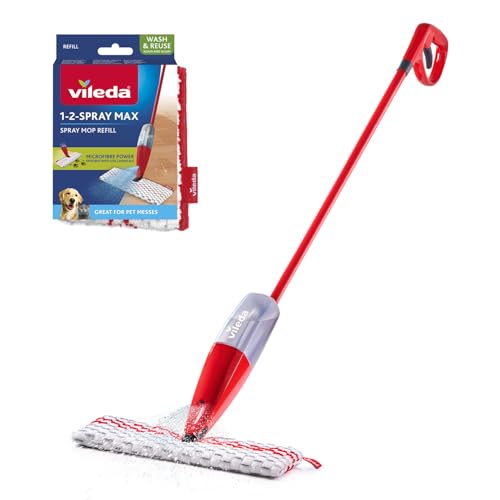 Vileda 1·2 Spray Max, Fregona Mopa con Spray pulverizador, Friega el suela sin cubo, Botella 650ml, Recambio reutilizable de microfibra, Para todo tipo de suelos