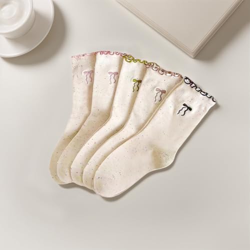 5/10 Pairs Womens Ruffle Cute Socks Novelty Casual Above Ankle Crew Socks