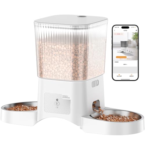 HoneyGuaridan自動給餌器 猫用 2匹用 デュアルボウル設計 公平給餌 アプリ遠隔操作 2.4G/5G Wi-Fi接続対応 スケジュール自動給餌設定 1日6回・24食分まで デュアル電源システム 音声呼び出し機能 簡単洗浄・取り外し 日本語説明書付属 ホワイト