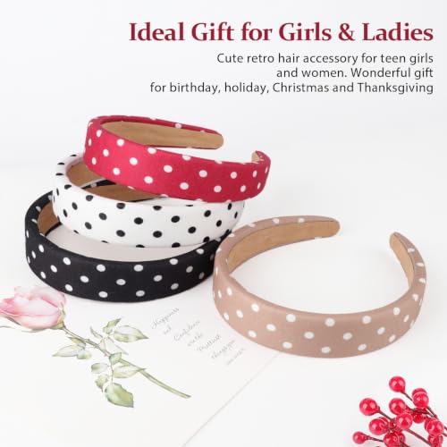 Image of DRESHOW 4 Pcs Polka Dot Headbands for Women Girls Non Slip Wide Headbands Turban Vintage Boho Head Bands Fashion Head Wraps Hoop Hair Accessories