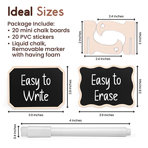 20 Pack Mini Chalkboard Signs For Food With 20 Additional Stickers – Water Based Pen & Support Easels With Wooden Place Cards – Food Labels For Party Buffet Table, Weddings, Brunch & Decorations #TOP1