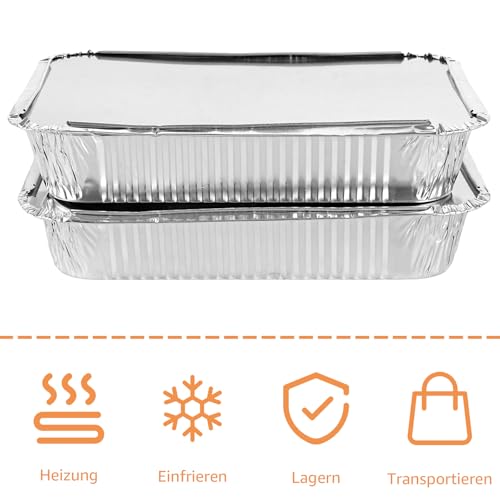 LDXDRU 50 Stück Aluschalen mit Deckel, Alu Grillschalen Einweg, 23x17x5cm Alu Grillschale Tropfschalen, Grillschalen Aluminium Einwegschalen mit Deckel für Kochen, Backen, Grillen, Einfrieren