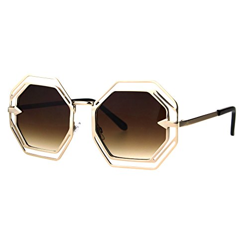 PASTL Octagon Shaped Sunglasses Womens Trendy Fashion Double Metal Frame