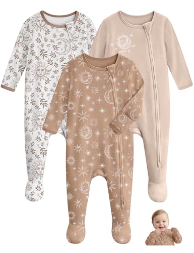 Image of Unnivoll Baby Pajamas 100% Cotton Baby Sleepers for Newborn 0-3 3-6 6-9 Months 3Pcs Footie Pajamas Baby Boys Girls Clothes