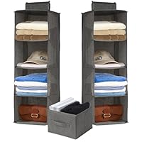 FALSKT 2PCS Hanging Wardrobe Storage Organiser with Removable Drawer Hanging Closet Shelves Storage and 4 Shelves Foldable Hanging Storage Organizers for Closet Living Room Bedroom (Grey)