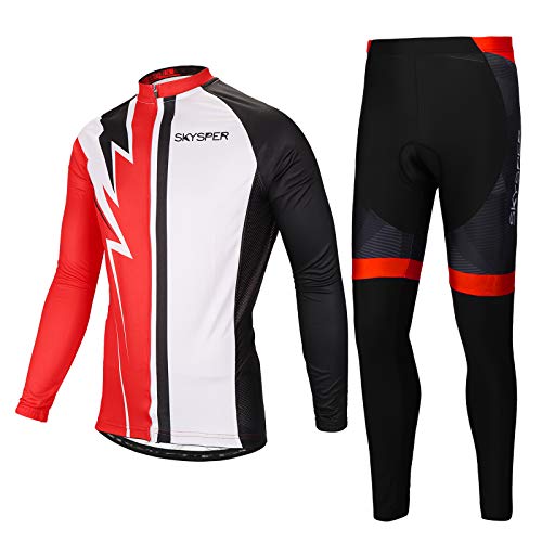 SKYSPER Maillot Ciclismo Hombres Jersey Mangas Largas Pantalones Largos Culotte de Ciclismo Conjunto de Ropa Maillot Entretiempo Invierno para Deportes al Aire Libre Ciclo Bicicleta