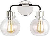 Feiss VS24402PN/TXB Clara Clear Seeded Glass Vanity Wall Lighting, 2-Light 150 Watts (10'H x 15'W),...
