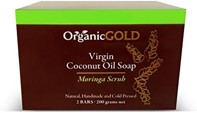 Coconut Oil Soap Natural and Organic for Face and Body with Real Moringa Leaves Scrub - the Best Exfoliant Against Dead Skin Cells – for Healthy and Glowing Skin (Pack of 2)