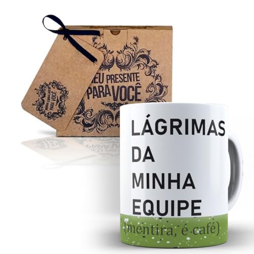 Caneca Lagrimas da Minha Equipe, Cerâmica Branca, Mensagem Engraçada para Escritório, com Caixinha de Presente