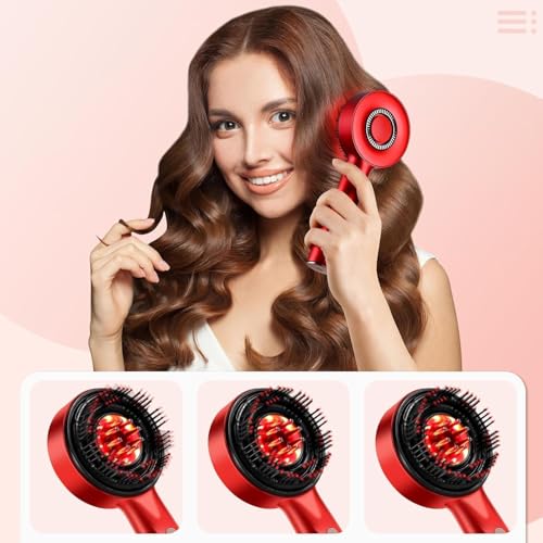 Image of Electric Scalp Comb with LED Light, Red Handheld Hair Scalp Device, Rechargeable with Oil Tank, USB Charging