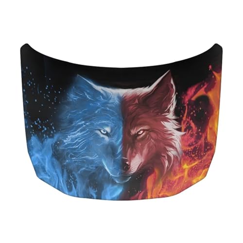 Image of Water Fire Wolf Car Hood Cover Polyester Elastic Fabrics Can be Washed Suitable for Large SUV and Pickup Trucks