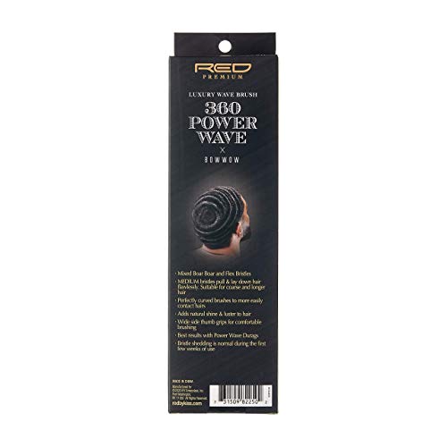 Red By Kiss 360 Power Wave X Bow Wow Curved Wave Boar Brush 100% Natural Medium Bristles #TOP1
