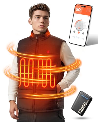 NDEOSO Men's Heated Vest - Lightweight Electric Hunting Jacket with App Control and 12000mAh Battery