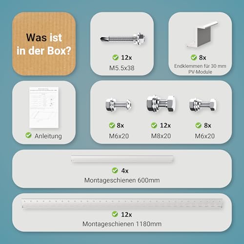 SolarXon Solarmodul Halterung, für 2 Module, 0% MwSt, Alu, 118 cm, 0-90° Winkel, Balkonkraftwerk Halterung, Solarpanel Halterung für Flachdach, Garage, freistehend