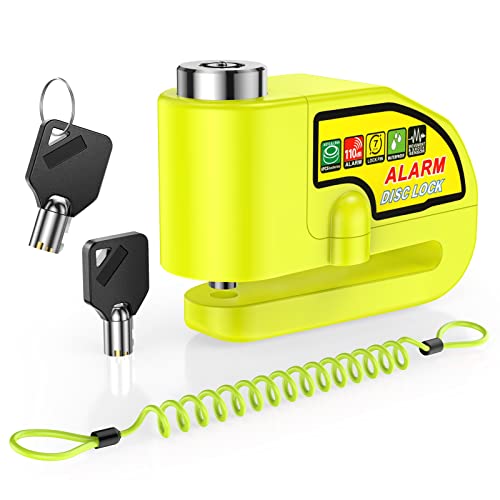 ONVIAN Motorcycle Disc Brake Lock with 110dB Alarm, Waterproof Motorcycle Locks Anti Theft for 6.7mm Motorcycle Brake Helmet Scooter Wheel Lock 5FT Reminder Cable (Lemon Yellow)