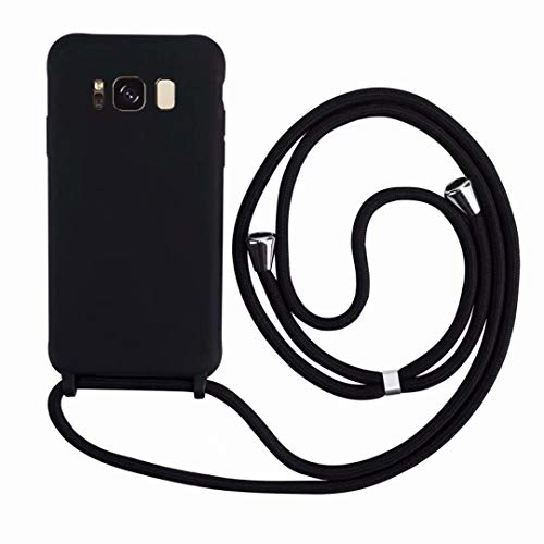 2ndSpring Handykette Schutzhülle kompatibel mit Samsung Galaxy S8 Handyhülle mit Band,Halsband Lanyard Silikonhülle,Soft Silikon Schwarz Cover