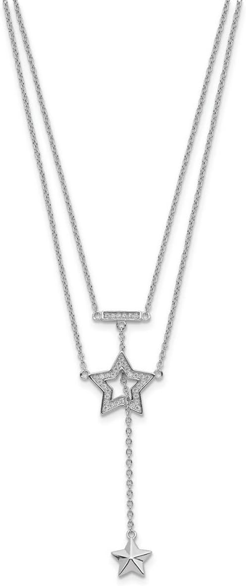 JewelryWeb 925 Sterling Silver Rhodium Plated 2-strand Cubic Zirconia Star With 1in. Ext. Necklace 16 Inch 12mm Wide Strand Necklace for Women
