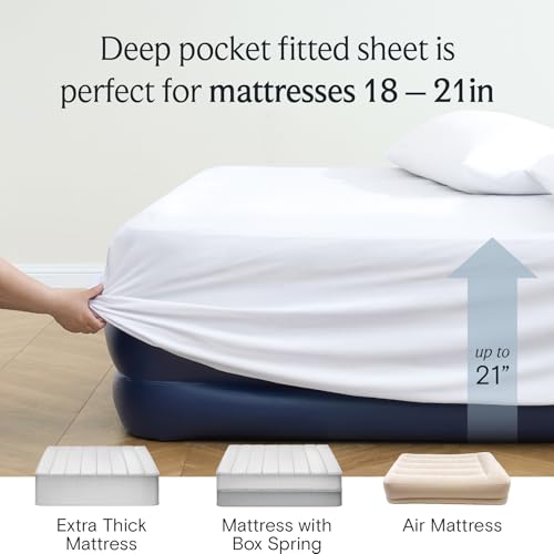 Image of LuxClub 5 PC Split King Sheet Set Bed Sheets Deep Pockets 18 inch Wrinkle Free Cooling Sheets Machine Washable Hotel Bedding Silky Soft - White Split King