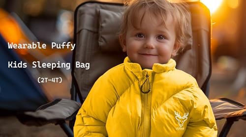 Bolsa de dormir para niños AZITREK T40, tamaño infantil, color amarillo, forma momia, para edades 2-4 años, ligera, compacta y resistente al agua miniatura 3
