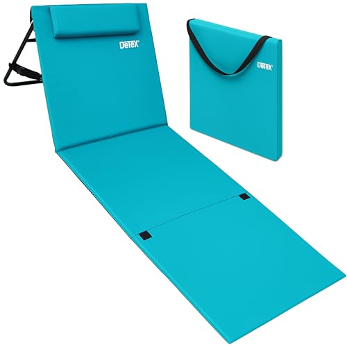 DETEX® Strandmatte mit Rückenlehne Gepolstert Türkis Sonnenliege klappbar UV-beständig Tasche Reißverschluss Kissen Tragegurt Garten Camping Picknick Liegematte 158x56cm