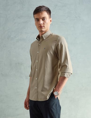 Image of Arrow Sport Solid Slim Fit Cotton Shirt for Men - Full Sleeve Mens Casual Shirts