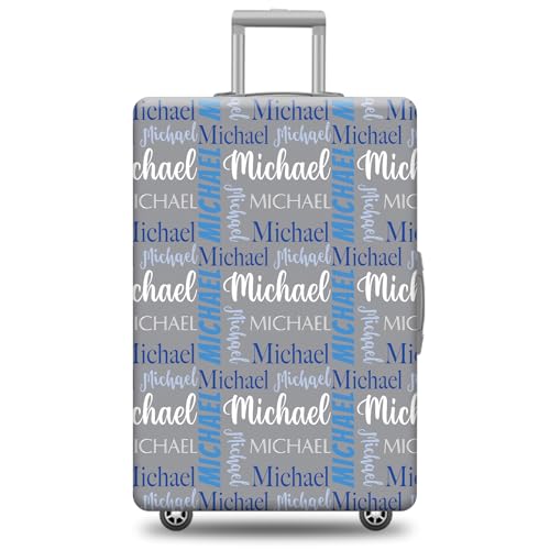 Custom Gray Collage Name Suitcase Cover for 18-32 Inch, Personalized Suitcase Cover with Name, Customized Elastic Washable Anti-Scratch Travel Suitcase Protector Cover-L