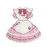 [ＸＨＳＵＫＡＤＯ] メイド服 2点セット ワンピース レディース セットアップ ストライプ ロリータ エプロン 服 制服 ゴスロリ ドレス 洋服 フリル リボン メード服 コスプレ 仮装 Lolita アイドル 衣装 女の子 半袖 春 夏 秋 冬 ピンク M [並行輸入品]