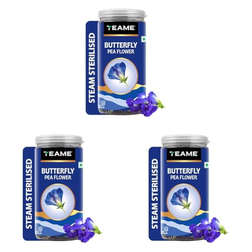 Image of TE-A-ME Butterfly Pea Flower Tea | Blue Colored Tea | 100gm (100+ Cups) | SUPER ANTIOXIDANT | Caffeine Free || Aparajita - Shankhpushpi || Flower Based - Herbal (Pack of 3)