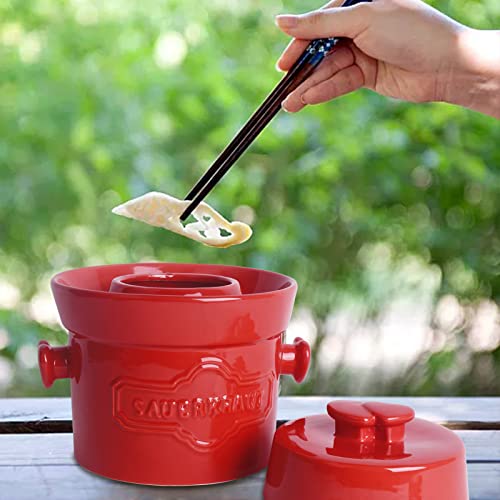 Vencer Ceramic Fermentation Crock,Sauerkraut Crock,Fermentation Jar,2 Liter With Lid,Ceramics Fermentation Tank for Fermenting or Pickling Pickles,Sauerkraut,Kimchi,Vegetables,Kombucha,Red,VHF-006R - Thumbnail 7