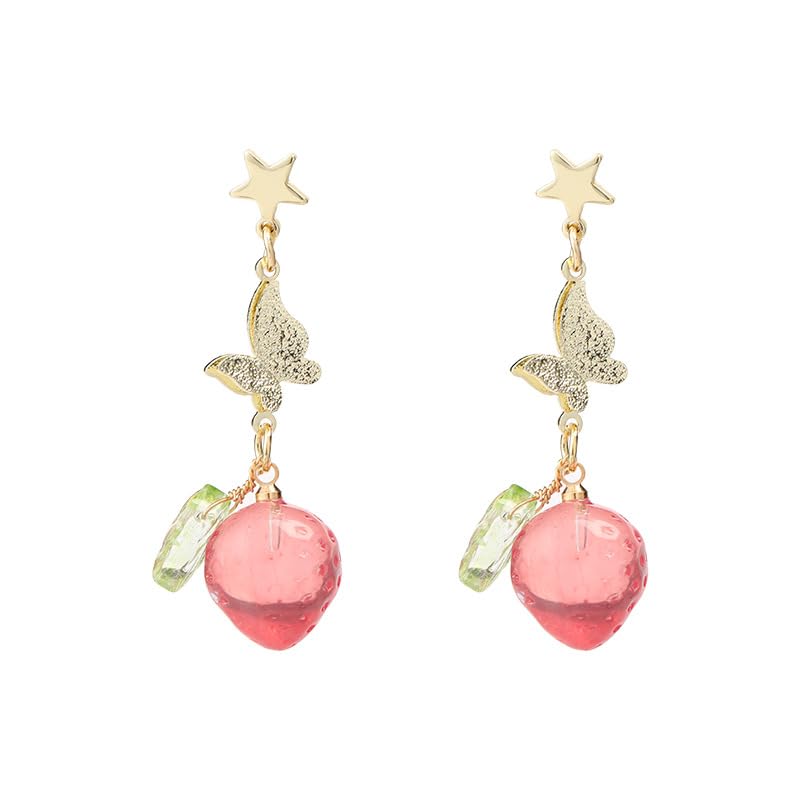 Image of Cute Strawberry Stud Earrings Fruits Small Stud Earrings Red Enamel Lifelike Strawberry Earrings Summer Birthday Jewelry Gifts for Girls