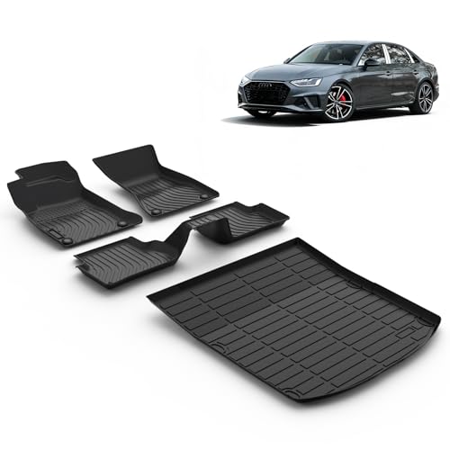 VOUKIY Floor Mats & Cargo Liner for 2025 2024 2023 2022 2021 2020 2019 2018 2017 Audi A4(Sedan)(Not Fit for Allroad) All Weather Car Mats Trunk Mat Audi A4 Floor Mats Accessories Black