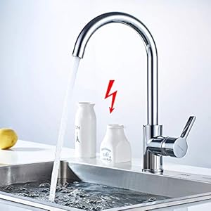 (3 Schläuche) Niederdruckarmatur, Einhebel Niederdruck Armatur Küche mit 360° Drehbar Auslauf für Küche & Waschbecken, Spültischarmatur für drucklose Boiler, Chrom