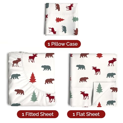 Twin Christmas Winter Animals Sheet Set - Holiday Xmas Pattern Bedding Set - Deep Pockets - Snug Fit - 3 Piece - Wrinkle Free - Cooling Comfy Festive Winter Holiday Sheets for Women, Men, Kids & Teens