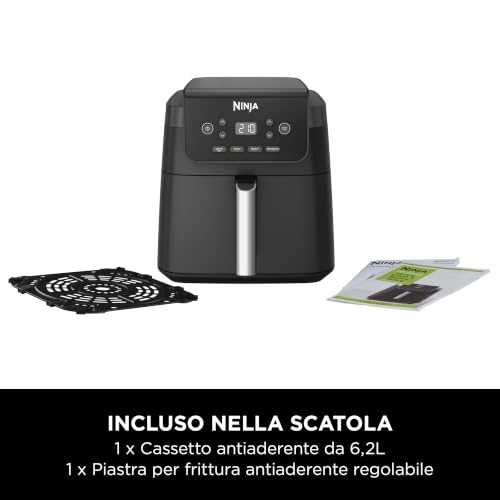 Ninja Friggitrice ad aria calda, 6,2 l, senza olio, grande cassetto quadrato, arrosto, friggitrice ad aria calda, essiccazione, riscaldamento, digitale, antiaderente, cestello lavabile in - Immagine 1