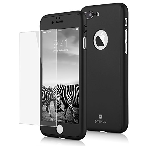 iPhone 7 Plus Case,Lavince Full Body Protection Hard Slim Cover[Dual Layer]with Tempered Glass Screen Protector for iPhone 7 Plus 5.5inch(Black)