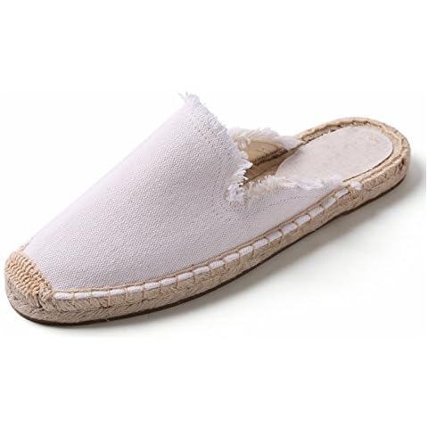 U-lite Women's Simple Mule Breathable Flat Espadrilles Shoes White9 Cover