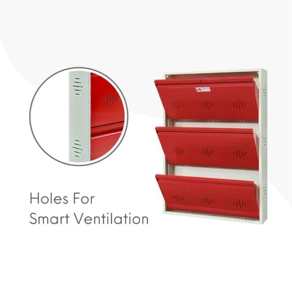 Image of StayHappy Shoe Rack | 3 Door Metal Shoe Rack with Powder Coating | Chappal Rack for Home | Durable Footwear Rack (Red)