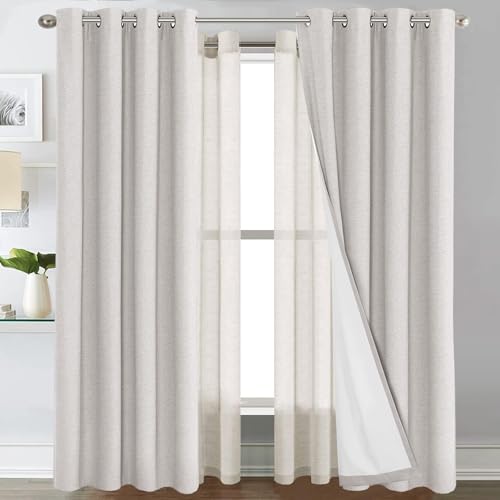 H.VERSAILTEX Linen Curtains Natural Blended Curtain Panels Bundle 100% Blackout Curtains for Living Room/Bedroom 2 Panel Sets, 52x108 Inch, Cloud