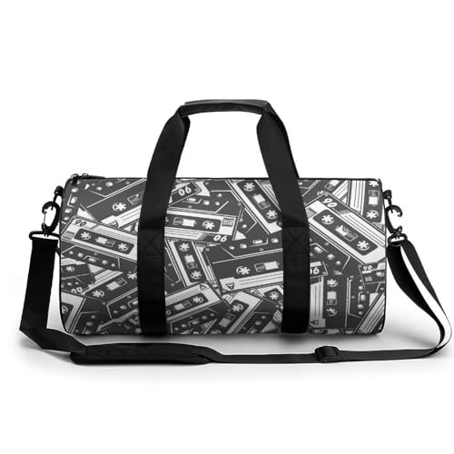 Sac de sport gym ruban noir et blanc 45cm multifonction
