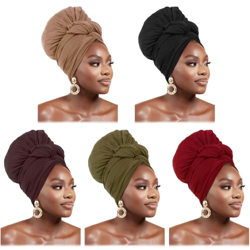 WOVOWOVO 5 Packs Head Wraps for Black Women Stretch Turban Headwraps Scarf Hair Wraps