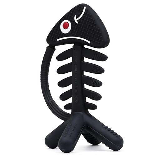 Image of 3 in 1 Infant Toys, Baby Teething Toys 3–6 6–12 Months, Teethers for Babies 0–3–6–12 Months for Teething Relief, Baby Gift, Baby Teether Toys, Silicone Sensory Toys, USA Patent Pending, Fish (Black)