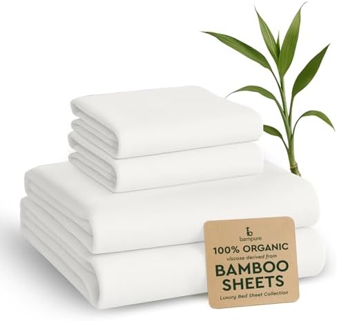 BAMPURE Luxury Series King Sheet Set - 100% Viscose derived from Bamboo Sheets King Size - Super Soft Viscose Bamboo Cooling Sheets for Hot Sleepers -Up to 16’’ Deep Pocket King Sheet Set (White)